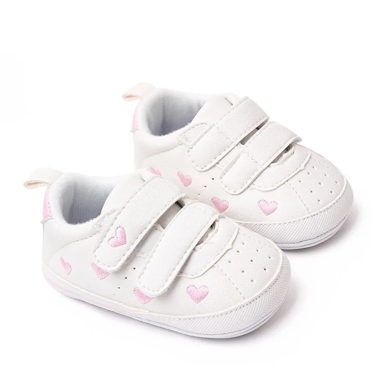 Meckior Spring and Autumn Baby Shoes Non-slip Soft Rubber Soled Toddler Shoes Cute Embroidered Love Stars Casual Shoes