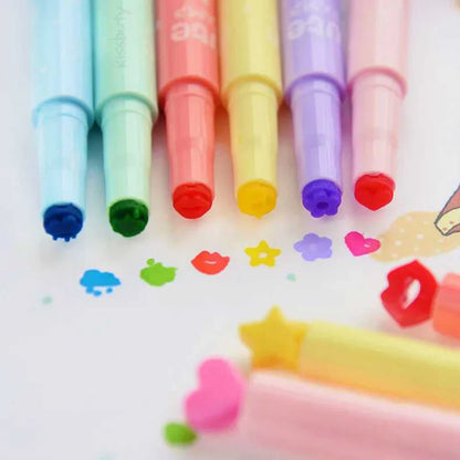 6Pcs/set Cute Candy Color Highlighters Pen Inks Creative Marker Stamp Fluorescent Pens school Supplies office Stationery