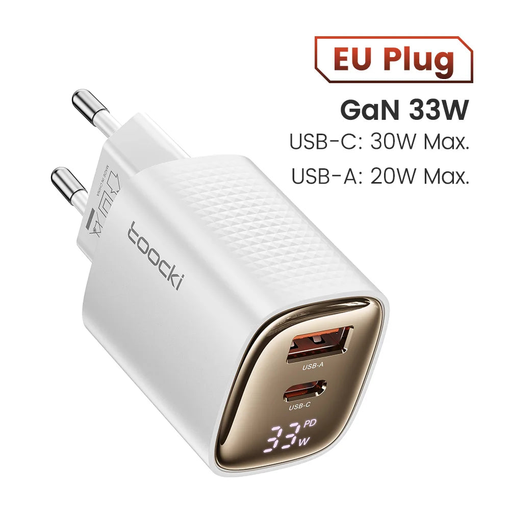 33W GaN USB C Charger Digital Display Fast Charging Type C Charger for iPhone 15 14 13 12 Samsung Galaxy S23 S22 Xiaomi