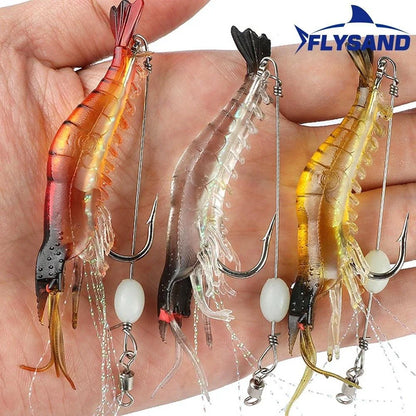 Shrimp Lure with Hooks Luminous Soft Fishing Lures Shrimp Bait Silicone Enticement Tackle Baits FlySand Fishing Tool