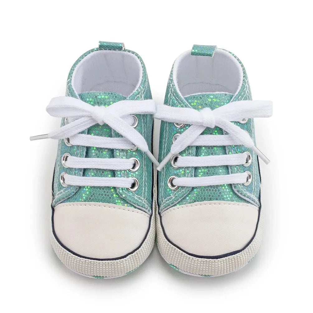 Meckior Baby Shoes Newborn Fashion Shining Canvas Sneakers Baby Boys Girls Shoes First Walkers Soft Anti-Slip Sole Toddler