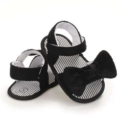 Meckior Summer Cute Bowknot Toddler Girl Shoes Canvas Newborn Garden Sandals Baby Anti-slip Soft Baby Girls Shoes 0-18M