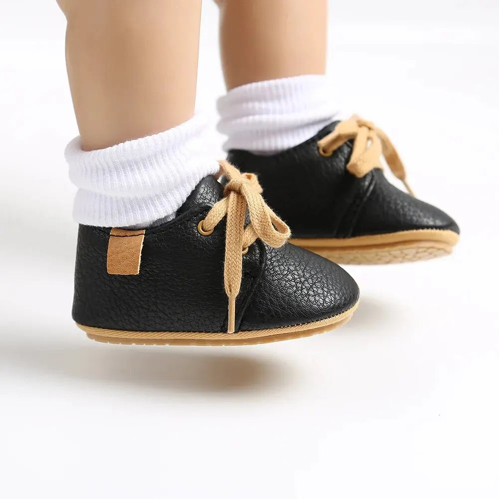 Meckior Baby Shoes Retro PU Leather Boy Girl Shoes Toddler Rubber Sole Anti-slip First Walkers Unisex Newborn Moccasins