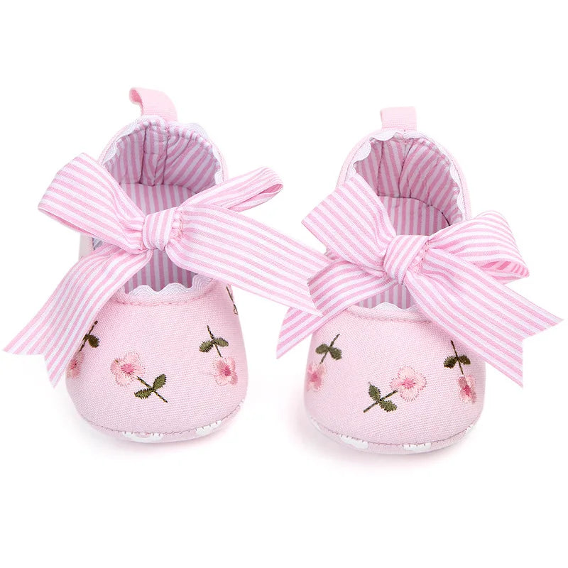 Meckior New Printed Baby Girl Shoes Bowknot Soft Sole Anti-slip Shallow Baby Girls Princess Shoes First Walker Crib Shoes