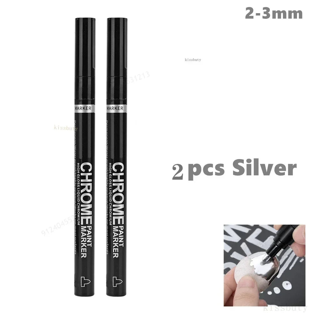 3/2/1pcs Chrome Mirror Marker Pen 2mm DIY Reflective Paint Pens Mirror Markers Chrome SILVER Marker Car Styling Art Craftwor