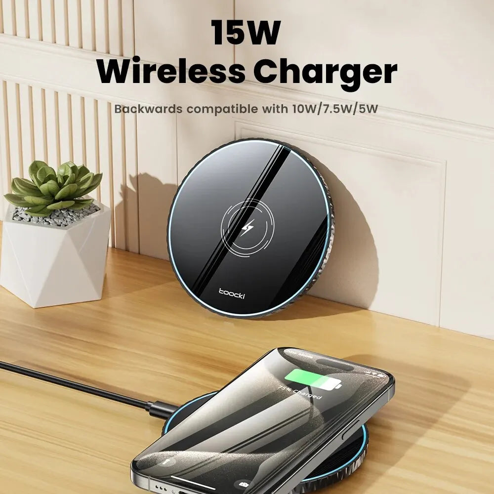 15W Wireless Charger Pad Fast Wireless Charging Station for iPhone 15 14 13 12 Samsung Galaxy S23 S22 S21 S20 Airpods