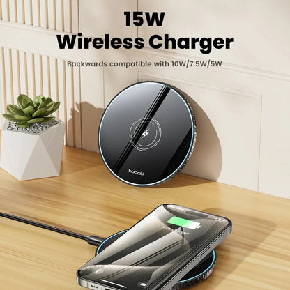 15W Wireless Charger Pad Fast Wireless Charging Station for iPhone 15 14 13 12 Samsung Galaxy S23 S22 S21 S20 Airpods