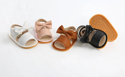 Meckior Summer Baby Shoes Toddler Flats Baby Sandals Soft Rubber Sole Anti-Slip Bowknot Crib First Walker Baby Boys Girls Shoes