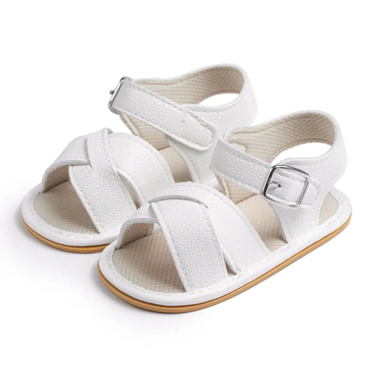 Meckior Newborn Baby Sandals Flats PU Leather Rubber Sole Anti-Slip First Walker Toddler Baby Girl Shoes Summer Infant Shoes