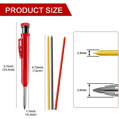 Solid Carpenter Pencil Set With 6 Refill Leads Built-in Sharpener Marking Tool Woodworking Deep Hole Mechanical Pencils