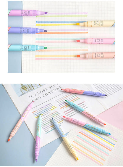 KissButy 6Pcs/Set Highlighter Pen Set Double headed Kawaii Fluorescence Colour School Supplies Marker Stationery