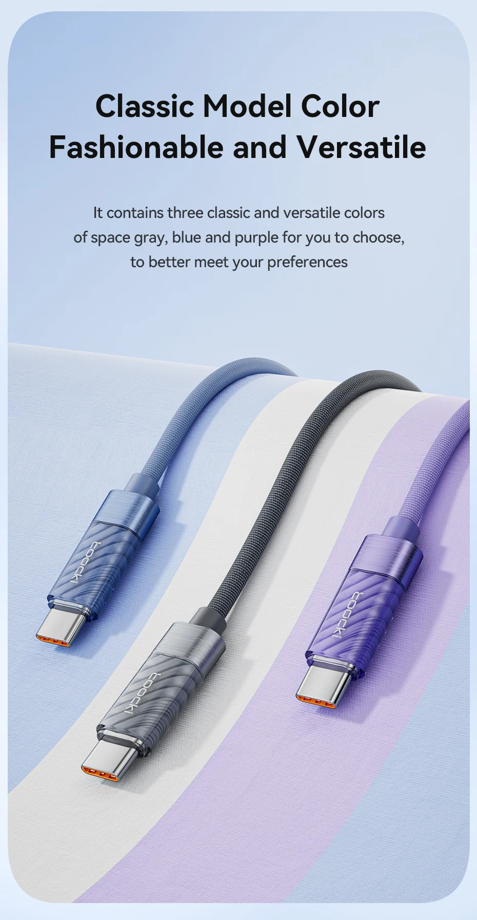 Type C to Type C Cable 100W PD Display Fast Charging Charger USB C to USB C Transparent Cable For Xiaomi Macbook