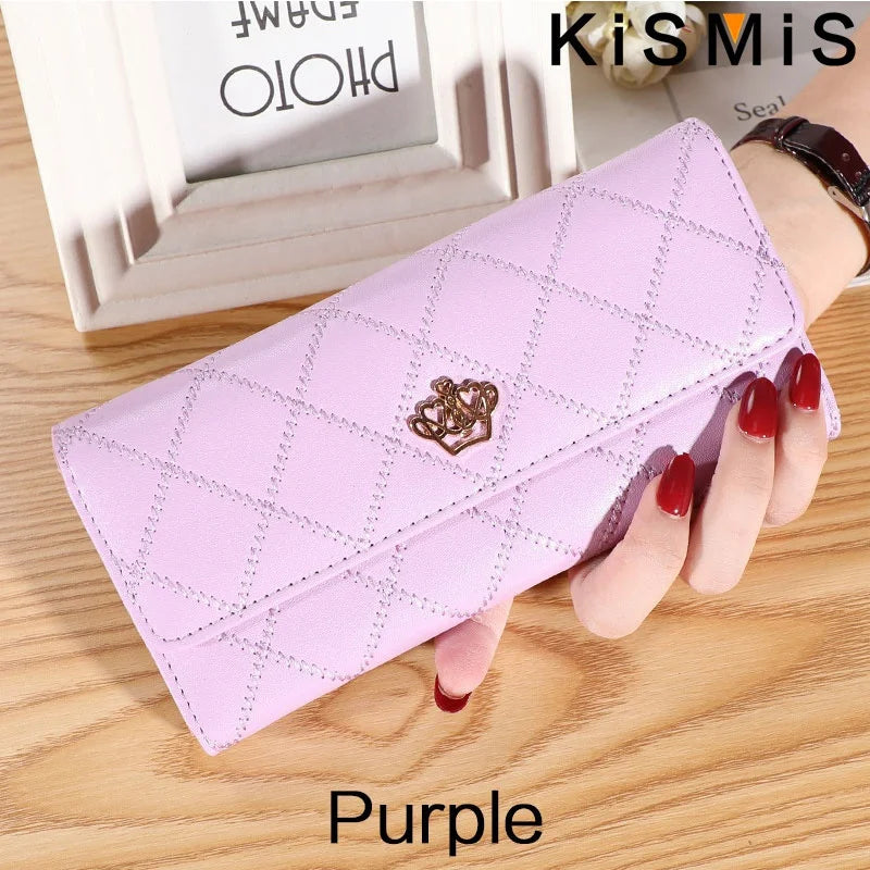 Wallets for Women Cute Pink Pocket Womens Wallets Purses Plaid PU Leather Long Wallet Hasp Phone Bag Money Coin Pocket Ca