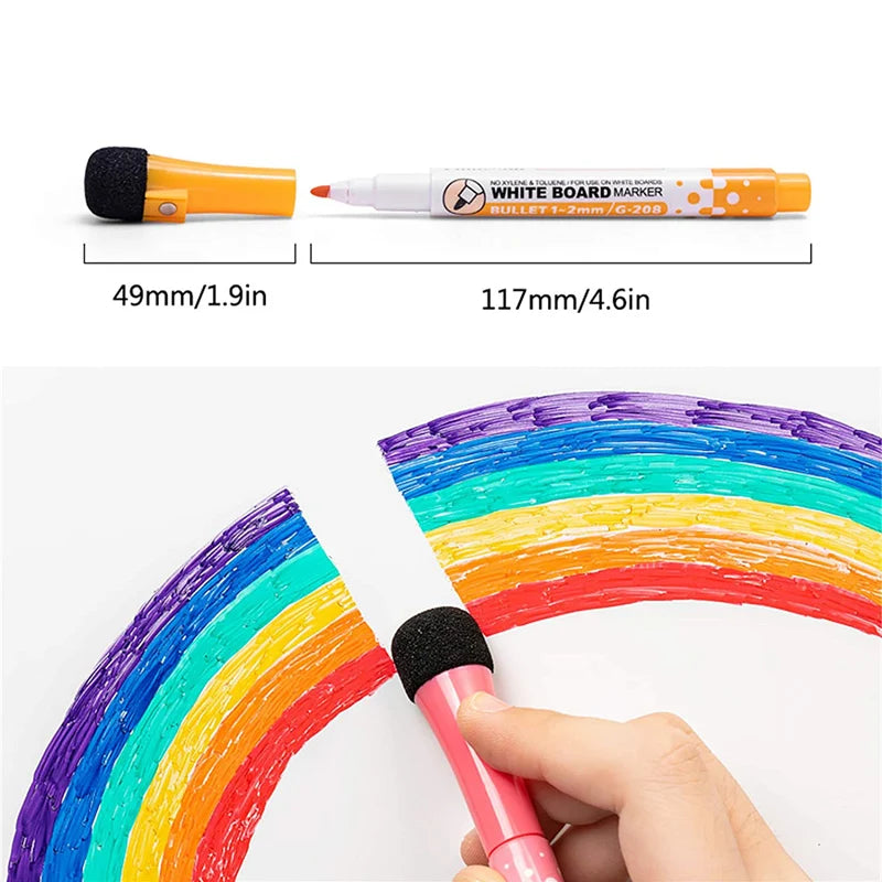 8 Colors Whiteboard Pens, Fine Tip Magnetic Water-Based Pen with Erasable Cap, Magnet Children's Painting Home, School Office