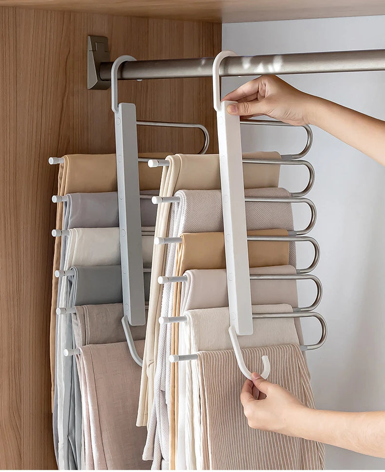 Folding Pants Rack Multi-functional Multi-layer Pants Hanger Household Magic Seamless Pants Rack Storage Magic