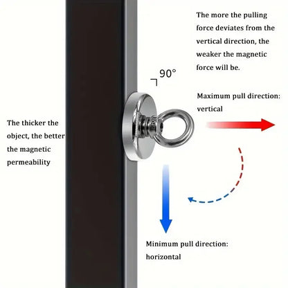 D48 D60 D75 D90 Super Strong Neodymium Fishing Magnets, Rare Earth Magnet with Countersunk Hole Eyebolt for Retrieving in River