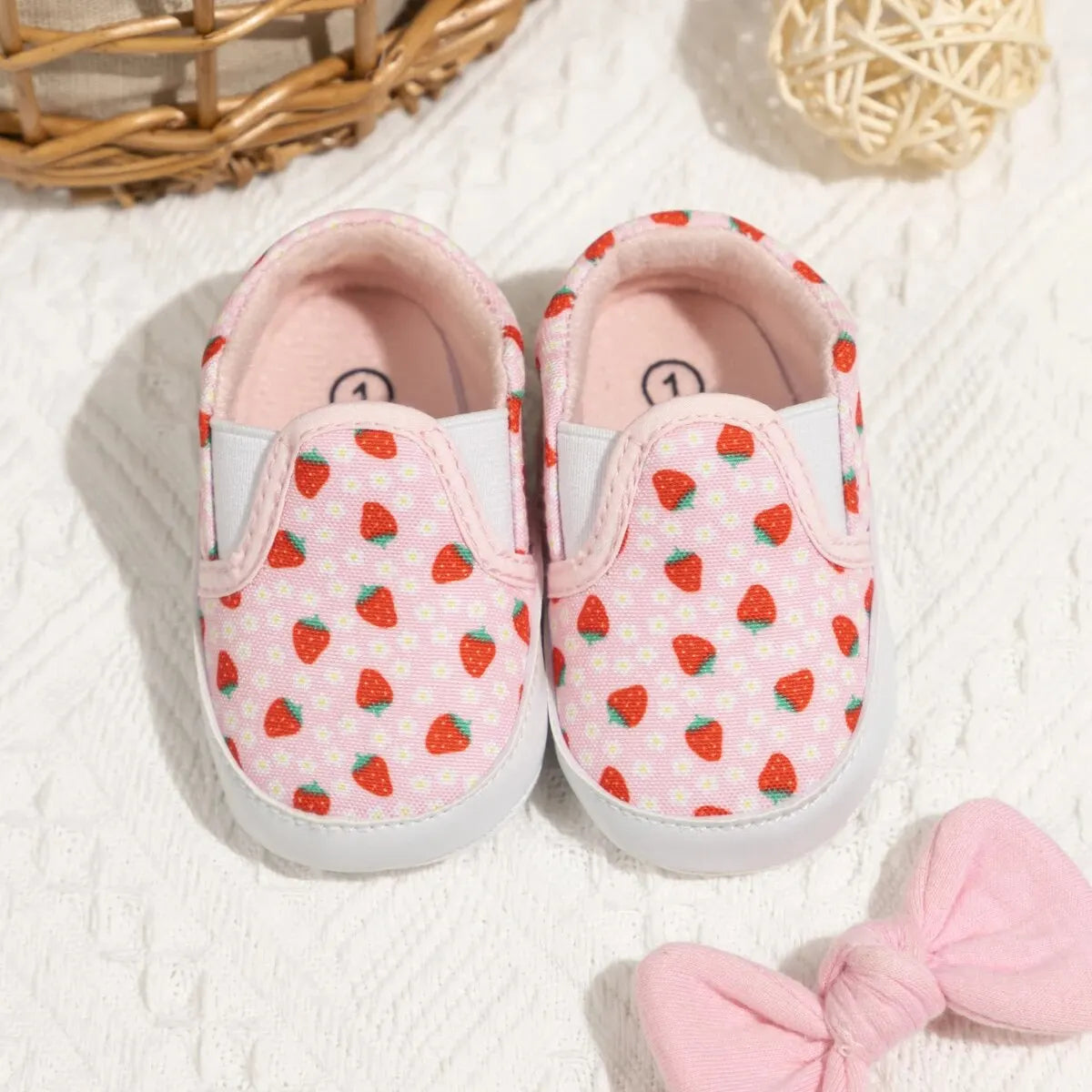 Meckior Casual Canvas Baby Shoes Strawberry Pattern Sleeve Mouth Toddler Anti-slip Soft Sole Newborn Infant Boy Girl Shoes