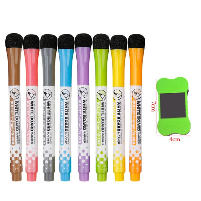 8 Colors Whiteboard Pens, Fine Tip Magnetic Water-Based Pen with Erasable Cap, Magnet Children's Painting Home, School Office