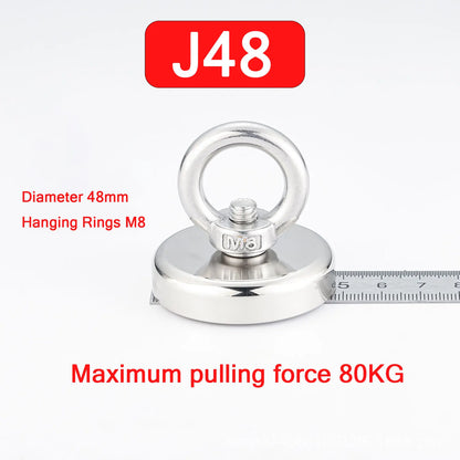 D48 D60 D75 D90 Super Strong Neodymium Fishing Magnets, Rare Earth Magnet with Countersunk Hole Eyebolt for Retrieving in River