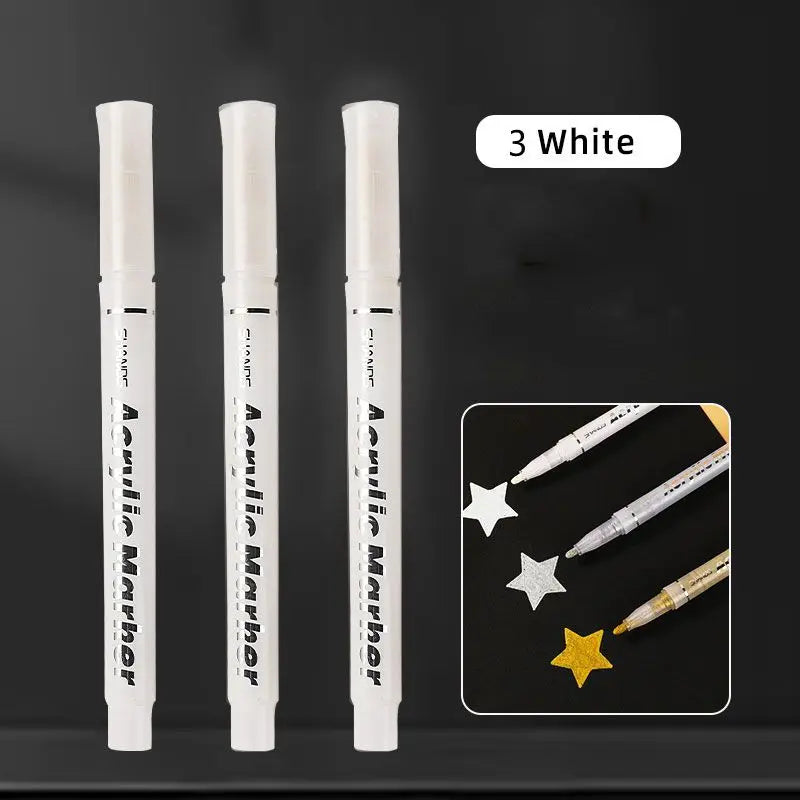 1/3Pcs/Set High-gloss Acrylic Markers Gold, Silver and White Painting Graffiti Pens, Waterproof Ink, Water-based Acrylic Markers