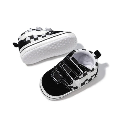 Meckior Baby Boy Girl Shoes Canvas Sneakers Non-slip Rubber Sole Plaid Streaks First Walkers Infant Baby Unisex Casual Shoes