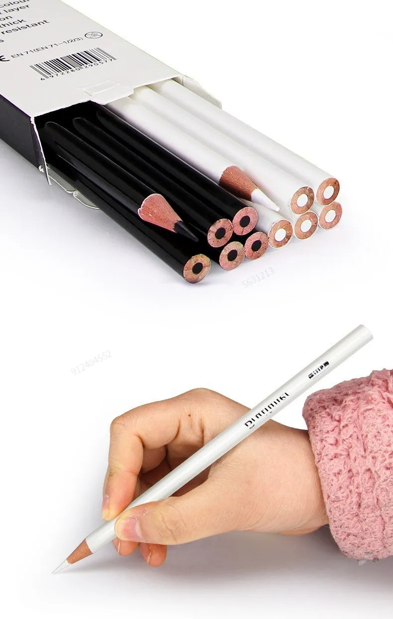 12-2Pcs Black White Color Pencils - Permanent Colored Drawing Pencil Oil-based Wooden Color Pencils for Artist and Beginner Art