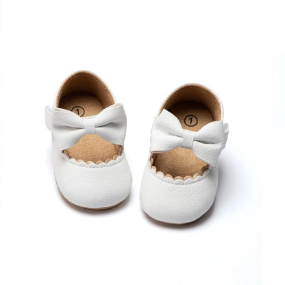 Meckior 2024 New Baby Girls Shoes Bowknot Party Dress First Walker Anti-slip Non-slip Rubber Sole Infants Girl Crib Shoes