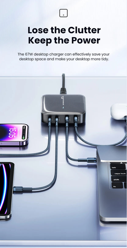 Charger Charging Station Multi Port 67W GaN USB Charger Desktop Type C PD QC Quick Charge For iPhone MacBook Pro Xiaomi