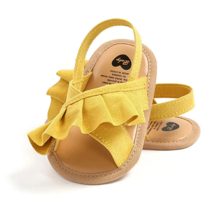 Meckior Summer Baby Sandals Baby Girl Shoes Princess Flat Sole Non-slip Toddler First Walker Crib Shoes Newborn Canvas Slippers