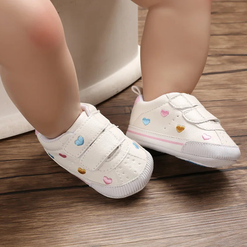 Meckior Spring and Autumn Baby Shoes Non-slip Soft Rubber Soled Toddler Shoes Cute Embroidered Love Stars Casual Shoes