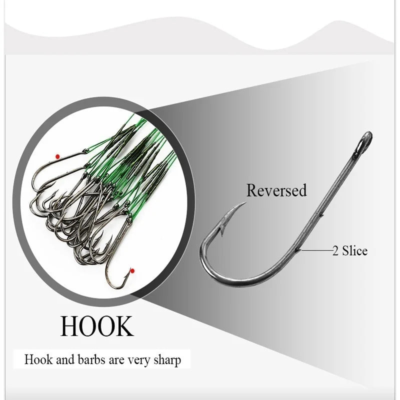 Anti Bite Steel Fishing Line Steel Wire Leader With #1 Hook With Swivel 50LB 20Pcs/Bag 3 Colors Fishing Tackle Gear