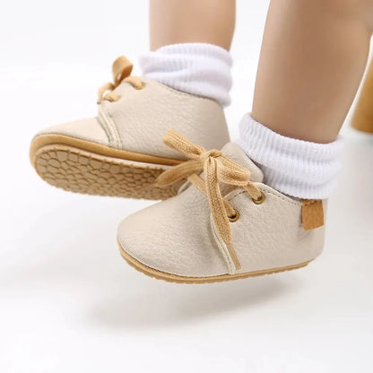 Meckior Baby Shoes Retro PU Leather Boy Girl Shoes Toddler Rubber Sole Anti-slip First Walkers Unisex Newborn Moccasins