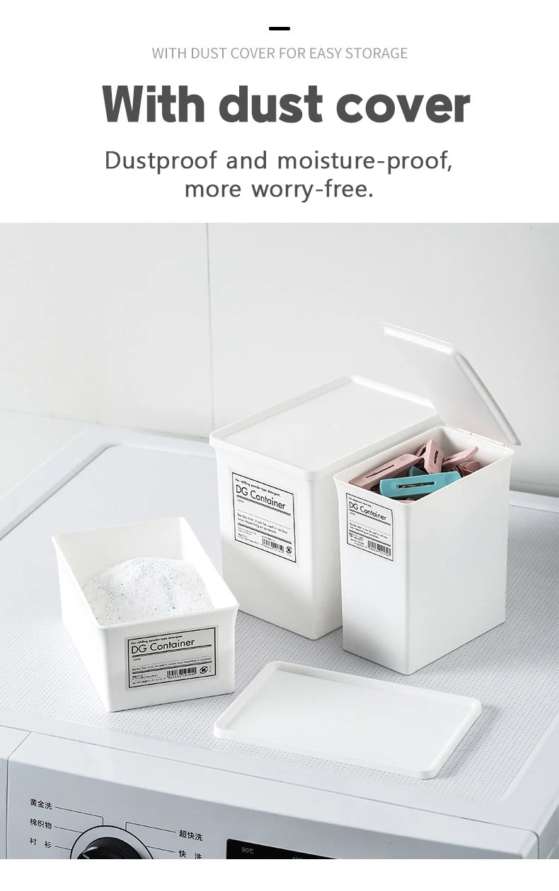 Washing powder storage box, storage box size with lid, classified Japanese plastic bucket can