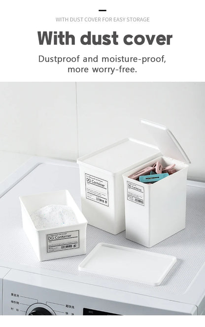 Washing powder storage box, storage box size with lid, classified Japanese plastic bucket can