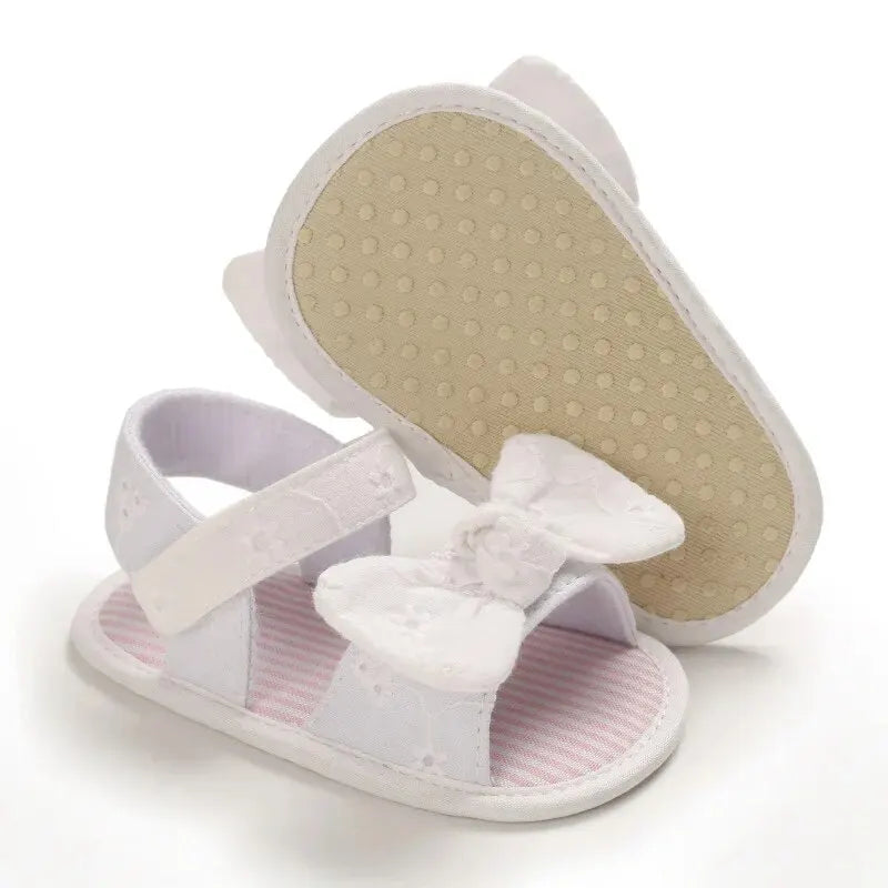 Meckior Summer Cute Bowknot Toddler Girl Shoes Canvas Newborn Garden Sandals Baby Anti-slip Soft Baby Girls Shoes 0-18M