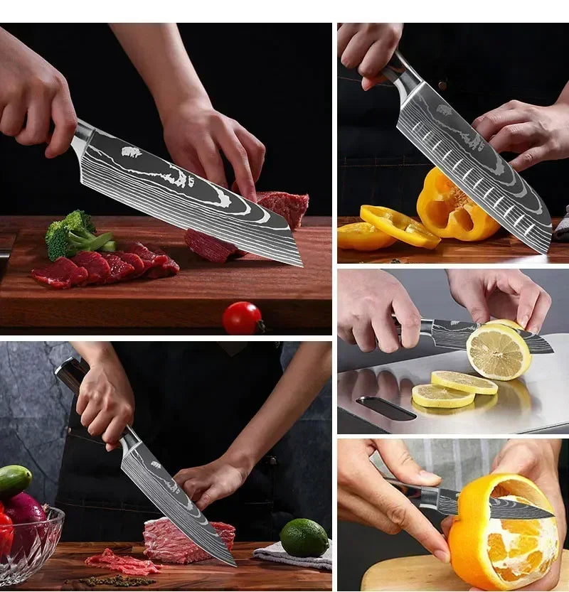 Professional Damascus Kitchen Knives Japanese Santoku Cleaver Slicing Knife Stainless Steel Boning Knife Butcher Cleaver Knife