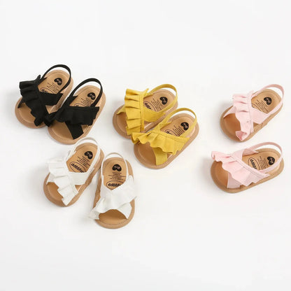 Meckior Summer Baby Sandals Baby Girl Shoes Princess Flat Sole Non-slip Toddler First Walker Crib Shoes Newborn Canvas Slippers