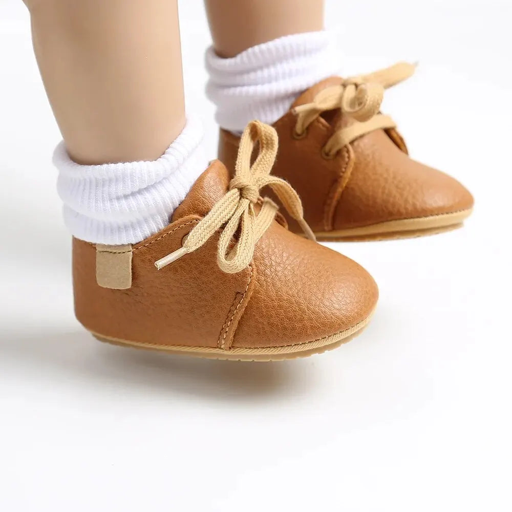 Meckior Baby Shoes Retro PU Leather Boy Girl Shoes Toddler Rubber Sole Anti-slip First Walkers Unisex Newborn Moccasins