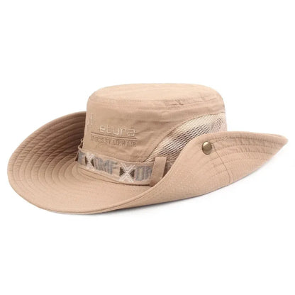 Summer Men Bucket Hat Outdoor UV Protection Wide Brim Panama Safari Hunting Hiking Hat Mesh Fisherman Hat Beach Sunscreen Cap