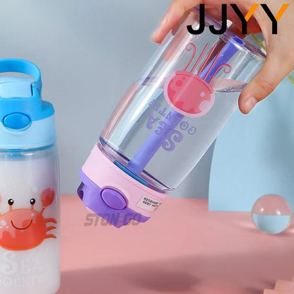 1PC Kids Water Sippy Cup Kids Water Bottle with Straw and Handle Portable Drinking Bottle Cup Children