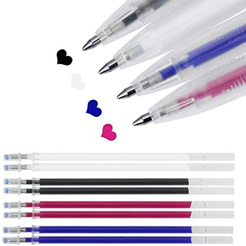 102Pcs/Set High Temperature Disappearing Erasable Gel Pen Refill Textile Fabric Marker Pens Heat Dressmaking PU Leather Sewing