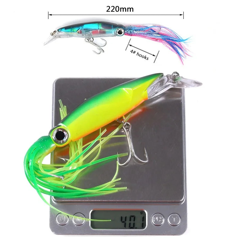 Large Lifelike Octopus Fishing Lure With 2 Treble Hook Luminous Squid Jigs Artificial Simulation Squid Hard Fishing Lure