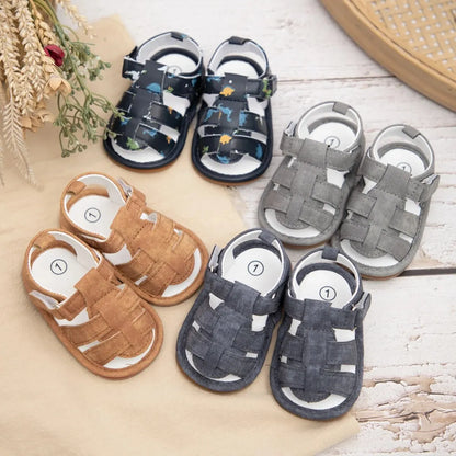 Meckior Baby Boys Sandals Toddler Grey Flats Non-slip Rubber Sole Baby Beach Sandals Crib First Walker Summer Baby Shoes