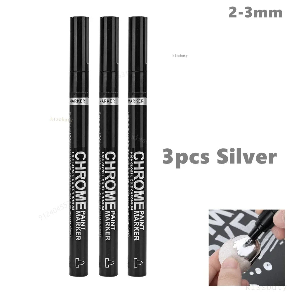 3/2/1pcs Chrome Mirror Marker Pen 2mm DIY Reflective Paint Pens Mirror Markers Chrome SILVER Marker Car Styling Art Craftwor