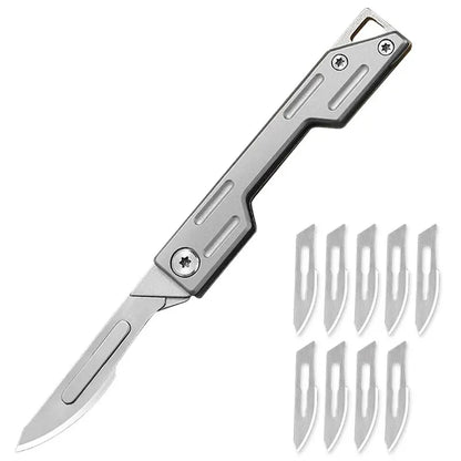 Folding Knife Stainless Steel Pocket Knife With 9 Replaceable Blades, Sharp Hobby Knife Craft Knife Kit