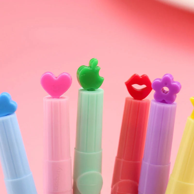 6Pcs/set Cute Candy Color Highlighters Pen Inks Creative Marker Stamp Fluorescent Pens school Supplies office Stationery