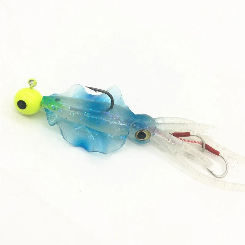 Luminous Octopus Squid Skirt Sea Fishing Wobbler Bait Squid Jig Fishing Tuna Lure Jig Head Hook 130mm Fishing Bait