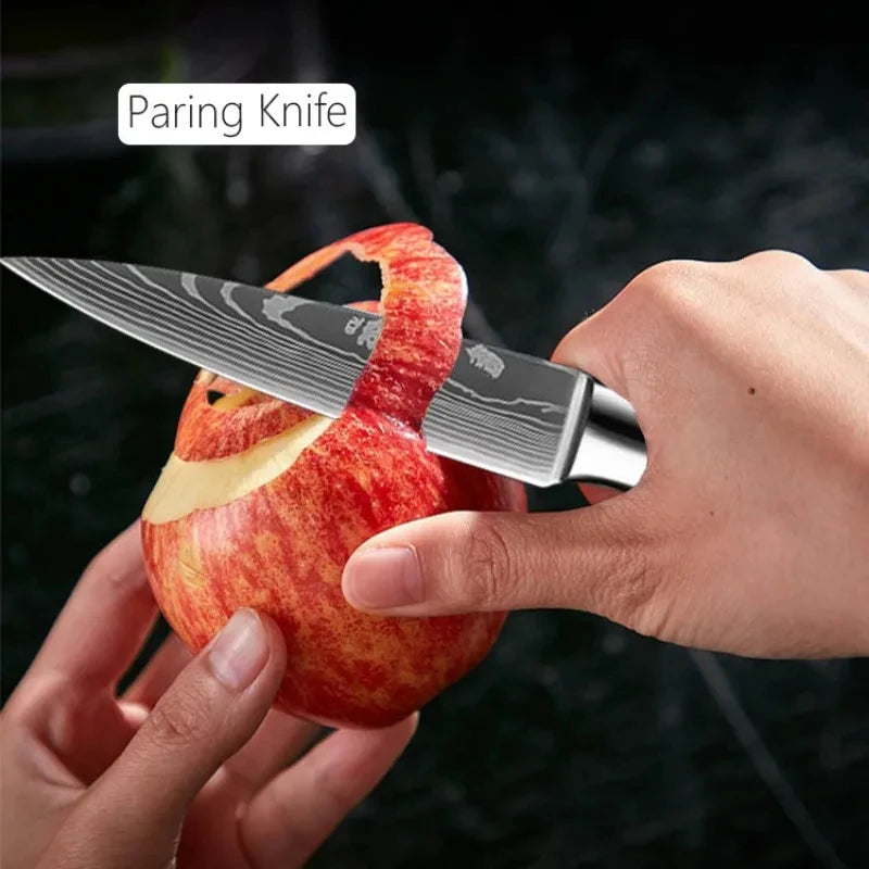 Kitchen Knife Chef Knives Meat Cleaver Fruit Vegetable Knife Slicing Knife Santoku Knife Damascus Pattern Cooking Cutter