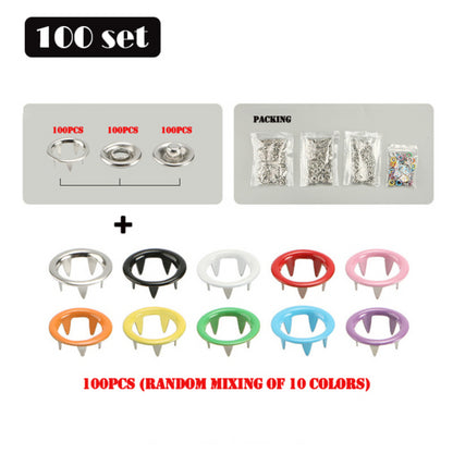 50/100Set 9.5mm Metal Prong Snap Button Press Button Studs Fasteners Hollow Prong Ring for Clothes Garment Sewing Bags Shoes