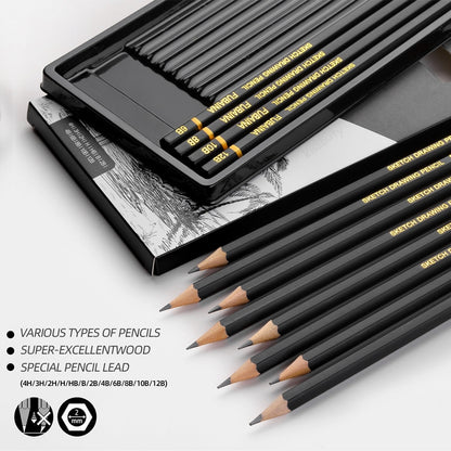 Professional Drawing Sketching Pencil Set, 12 Pieces Art Pencils Graphite Shading Pencils for Beginners & Pro Artists